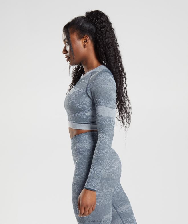 Gymshark Adapt Camo - Haut sans couture à lacets dans le dos lave | gris pierre de rivière/bleu soir femmes 6HF28457